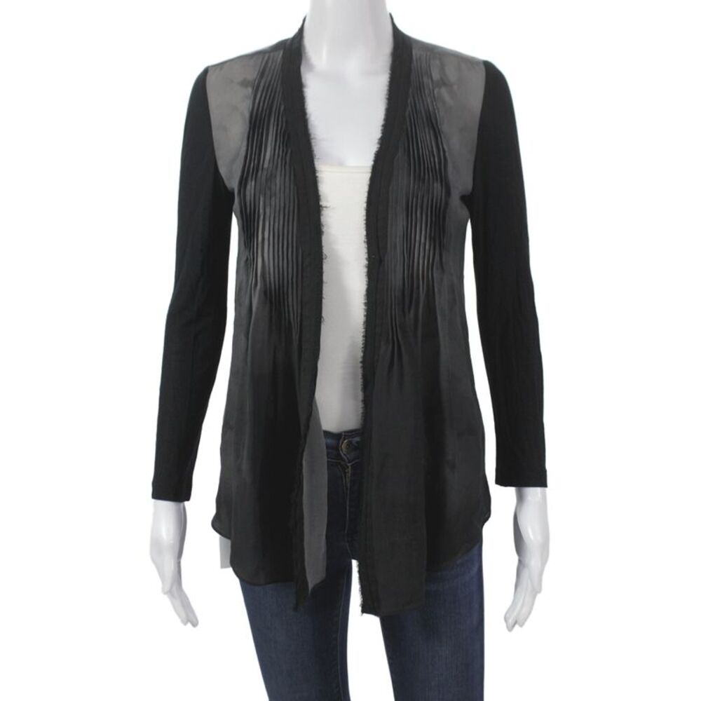 Elie Tahari Women Black Silk Floral V-Neck Cardigan Long Sleeve Size XS